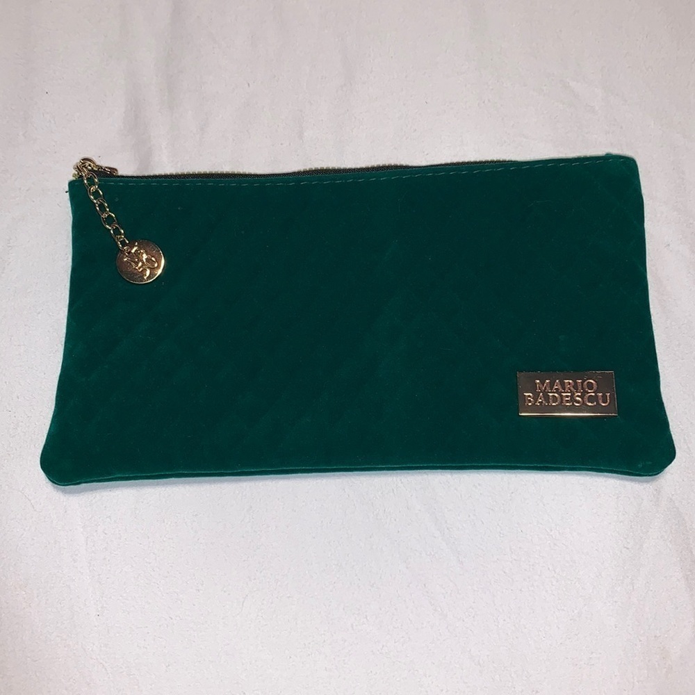 Green velvet Mario Badescu make up bag